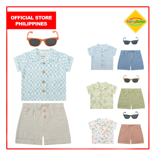Infancie 3 Piece Baby Muslin Top, Shorts & Sunglasses