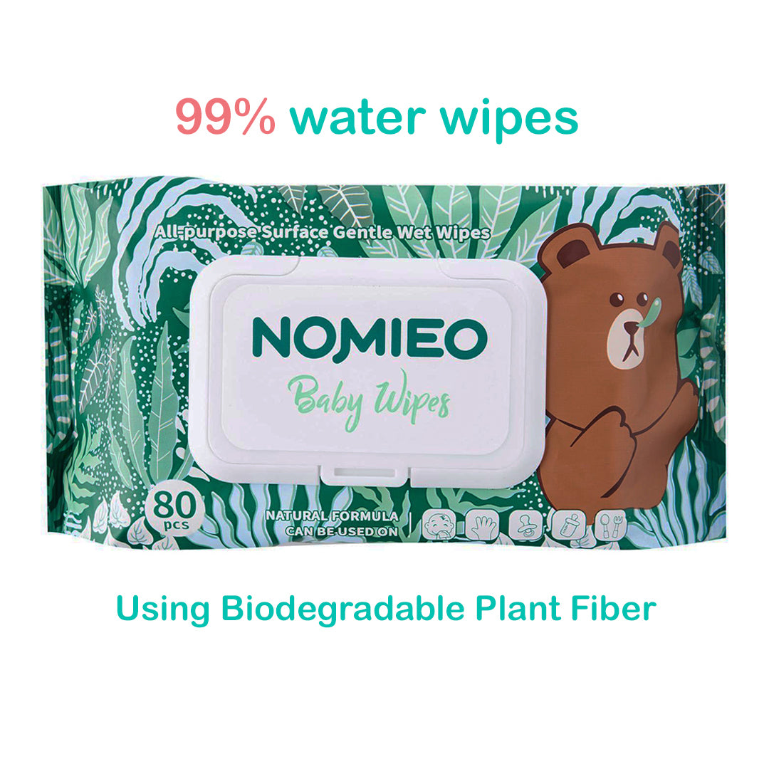 NOMIEO 99% Pure Water All-Purpose Baby Wipes (80 pcs & 10 pcs per pack)