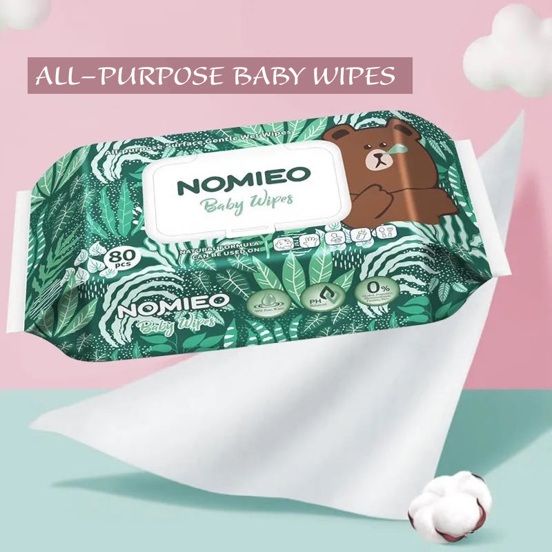 NOMIEO 99% Pure Water All-Purpose Baby Wipes (80 pcs & 10 pcs per pack)