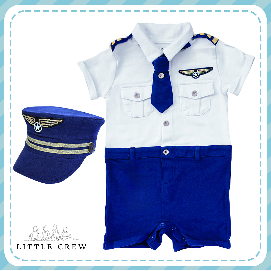 Little Crew Pilot Captain Romper with Hat