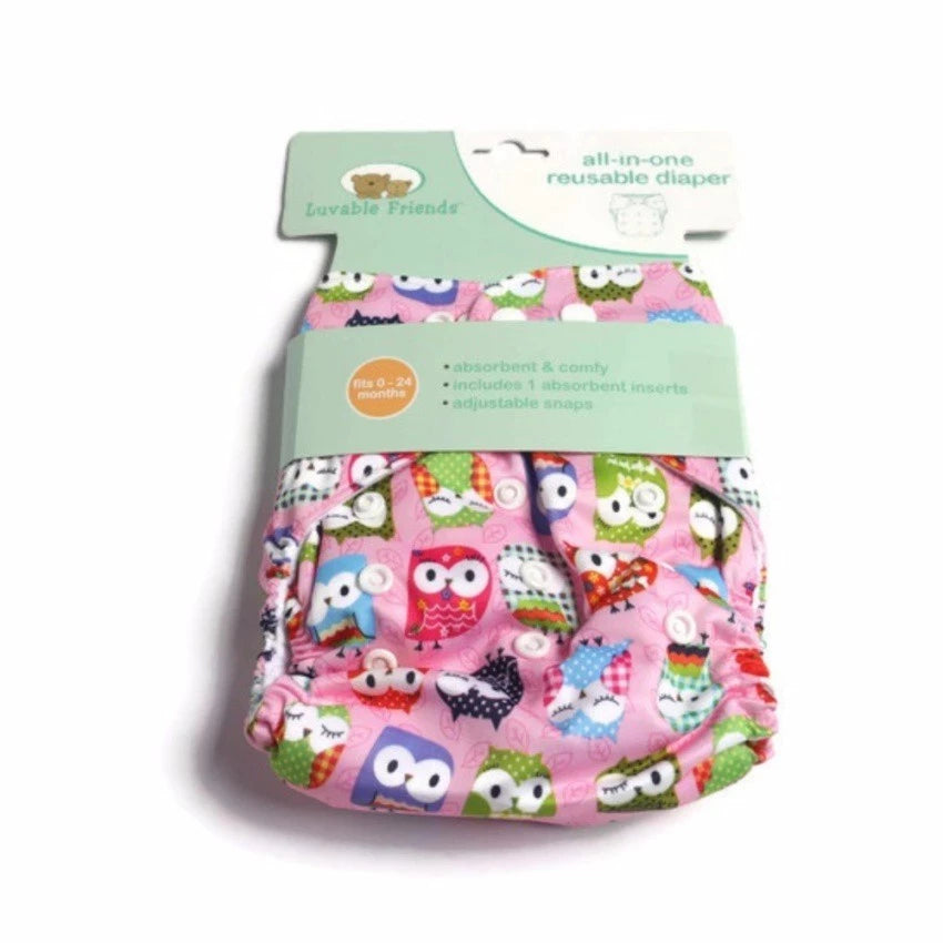 Luvable Friends Printed Cloth Diaper ((Pink Owls)