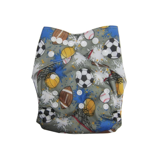 Luvable Friends Printed Cloth Diaper (Grey/Sports Ball)
