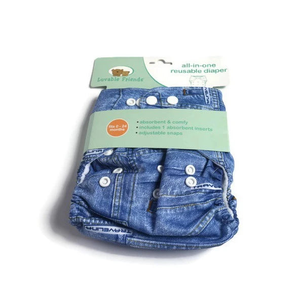Luvable Friends Printed Cloth Diaper ((Denim Blue)