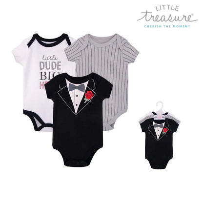 Little Treasure 3 Pack Bodysuit Onesies Big Heart 72730