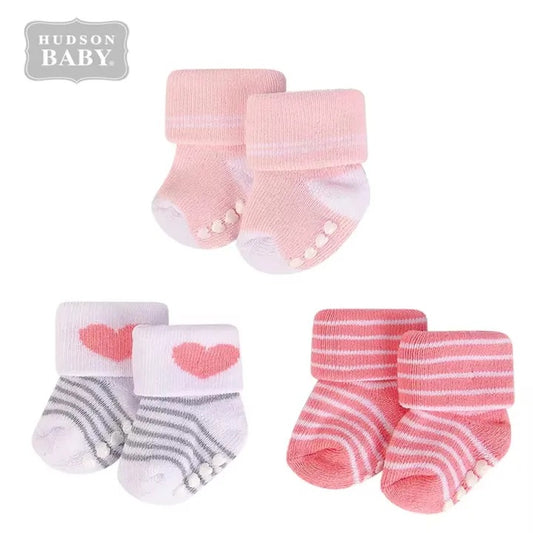 Hudson Baby 3 Piece Baby Socks with Non-Skid (00705CH/Heart)