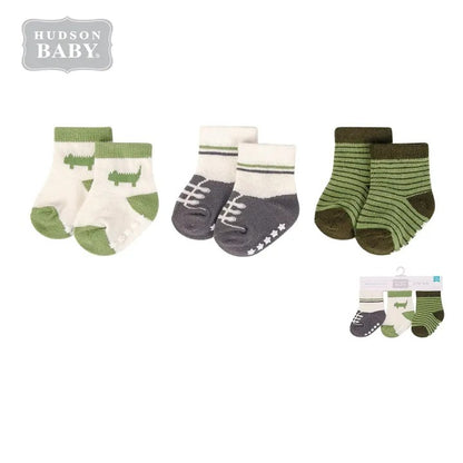 Hudson Baby 3 Piece Baby Socks with Non-Skid (00776CH/Crocodile)