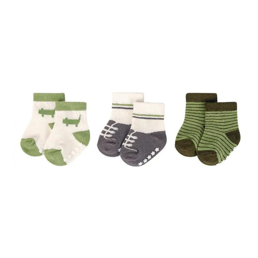 Hudson Baby 3 Piece Baby Socks with Non-Skid (00776CH/Crocodile)