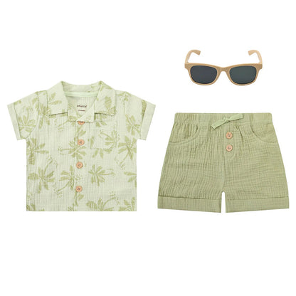 Infancie 3 Piece Baby Muslin Top, Shorts & Sunglasses