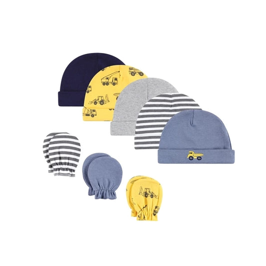 Hudson Baby 8 Piece Cap and Scratch Mitten Set (Construction/19586)
