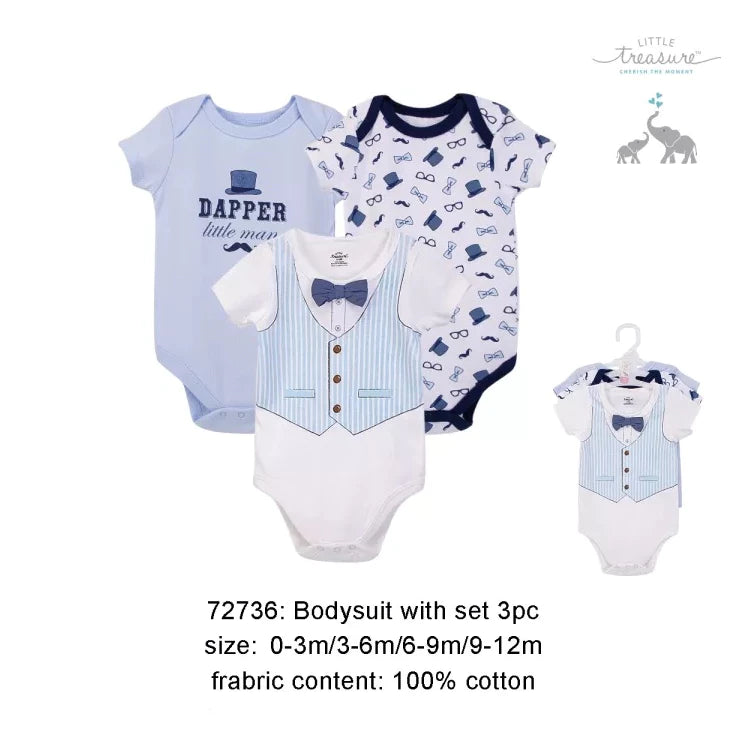 Little Treasure 3 Pack Bodysuit Onesies (Perfect Gentlemen/72347)