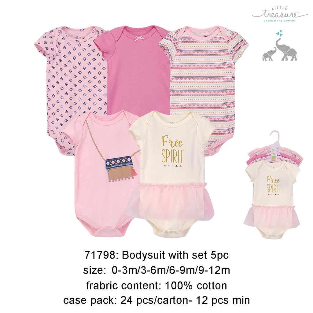 Little Treasure 5 Pack Bodysuit Onesies (71798/Free Spirit)