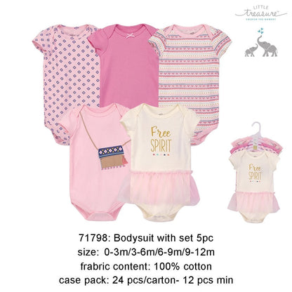 Little Treasure 5 Pack Bodysuit Onesies (71798/Free Spirit)