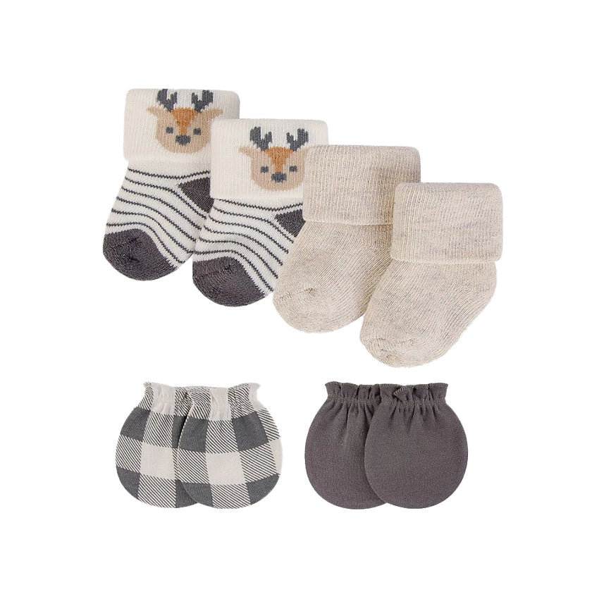 Hudson Baby 4 Piece Set Baby Socks and Mittens (00720CH/Woodland Boy)
