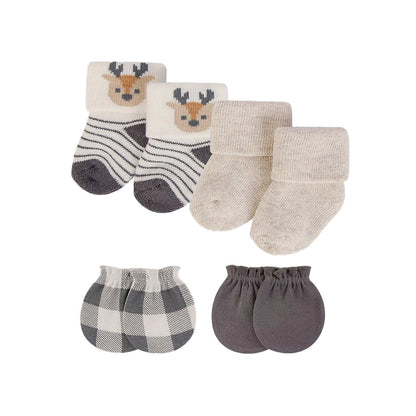 Hudson Baby 4 Piece Set Baby Socks and Mittens (00720CH/Woodland Boy)