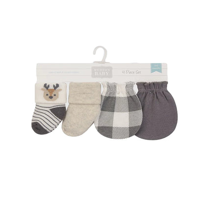 Hudson Baby 4 Piece Set Baby Socks and Mittens (00720CH/Woodland Boy)
