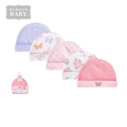 Hudson Baby 5 Piece Infant Caps (00113CH/Butterfly)