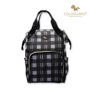 Colorland Mommy Diaper Backpack (BP156-C/Black And Grey Grids)