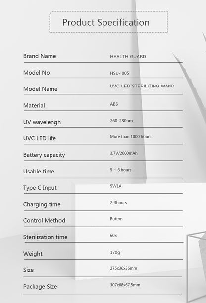 Health Guard UVC LED Sterilizing Wand (HSU-005)