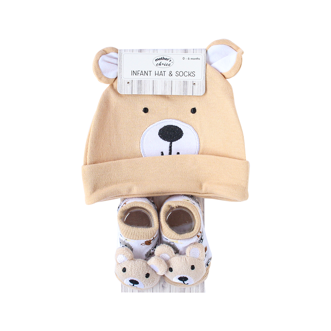Mother's Choice 2 Pack Infant Hat & Socks (Bear/IT4155)