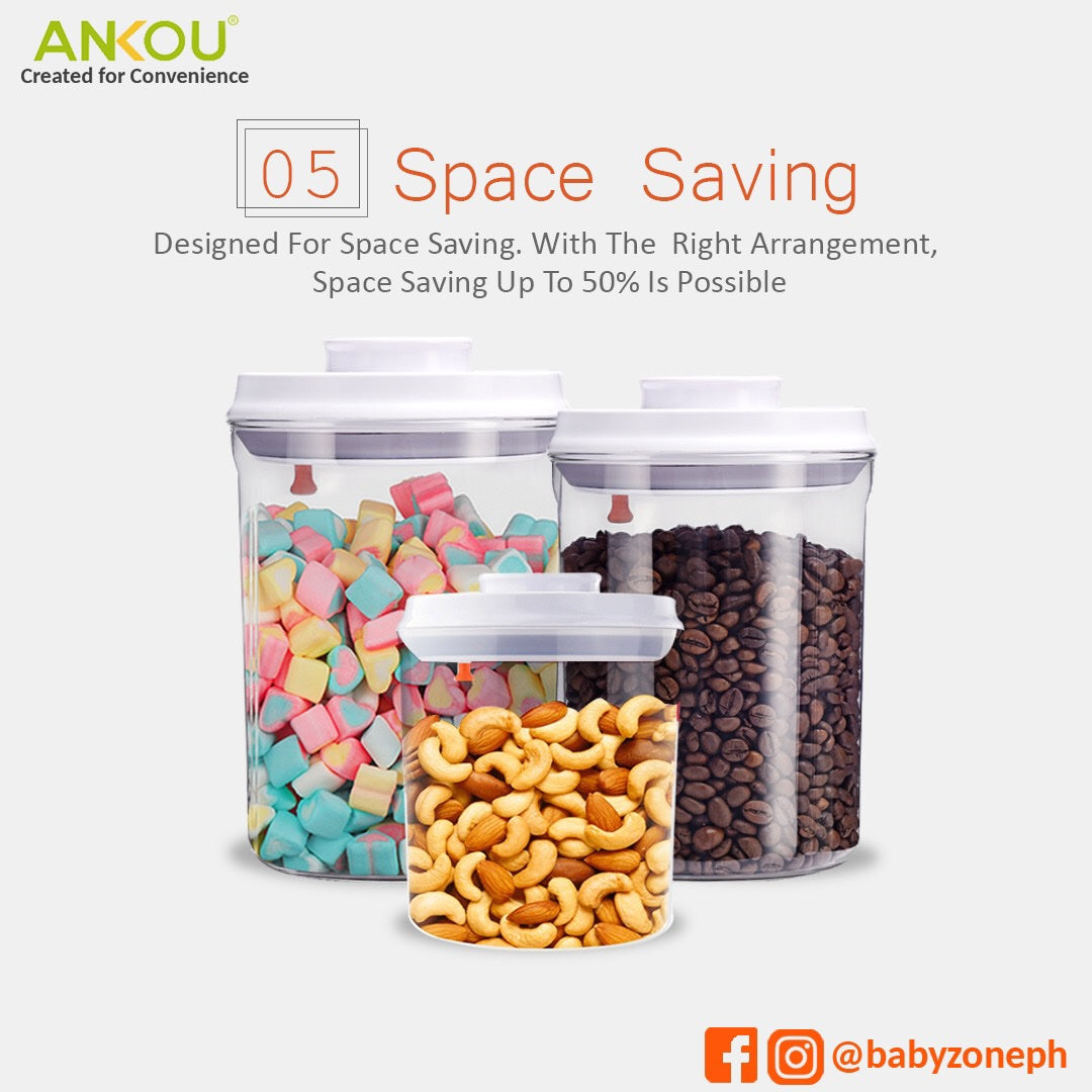 Ankou Airtight 1 Touch Button Clear Container With Scoop and Holder with Scraper 2000ml (Round)