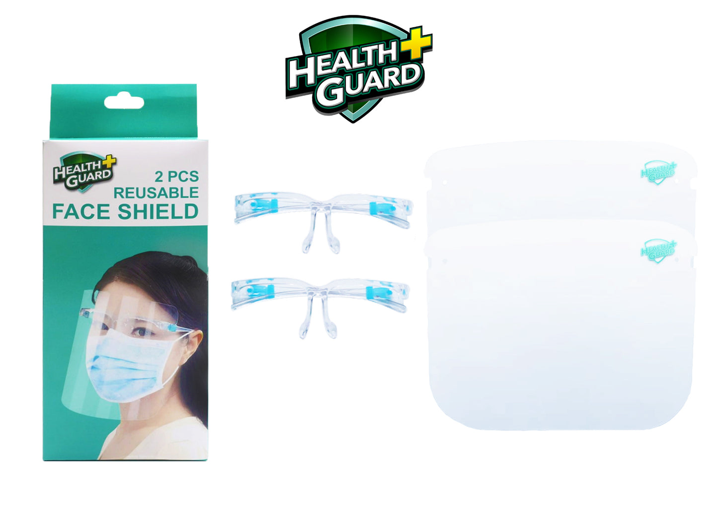 Health Guard 2 pcs Reusable Protective Face Shields with Box (HH-015)