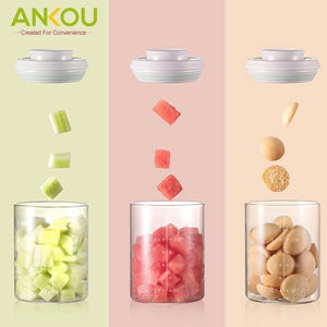 Ankou Airtight 1 Touch Button Clear Container With Scoop and Holder with Scraper 2000ml (Round)