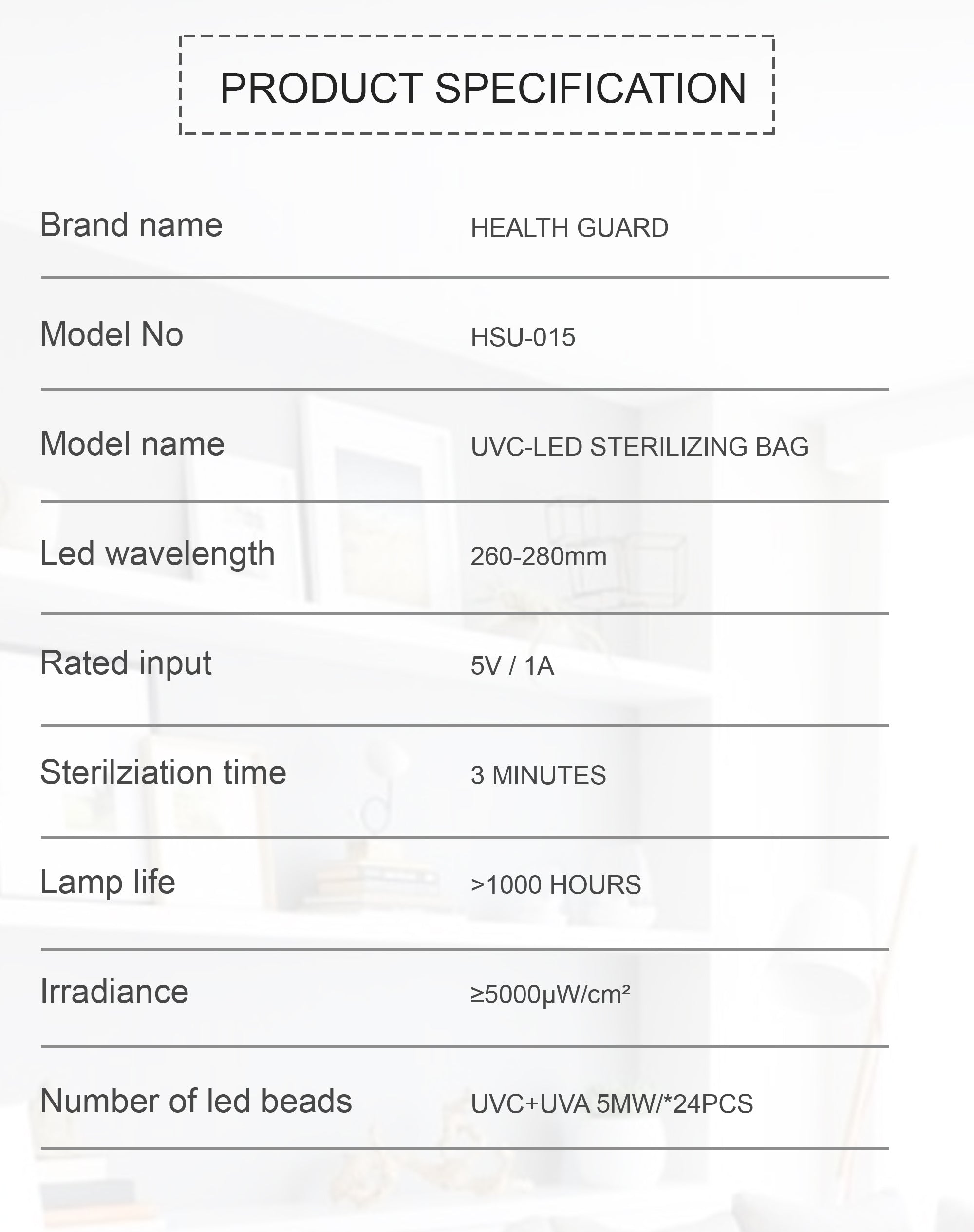 Health Guard UVC LED Sterilization Bag (HSU-015)