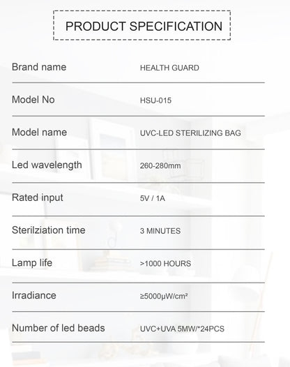 Health Guard UVC LED Sterilization Bag (HSU-015)