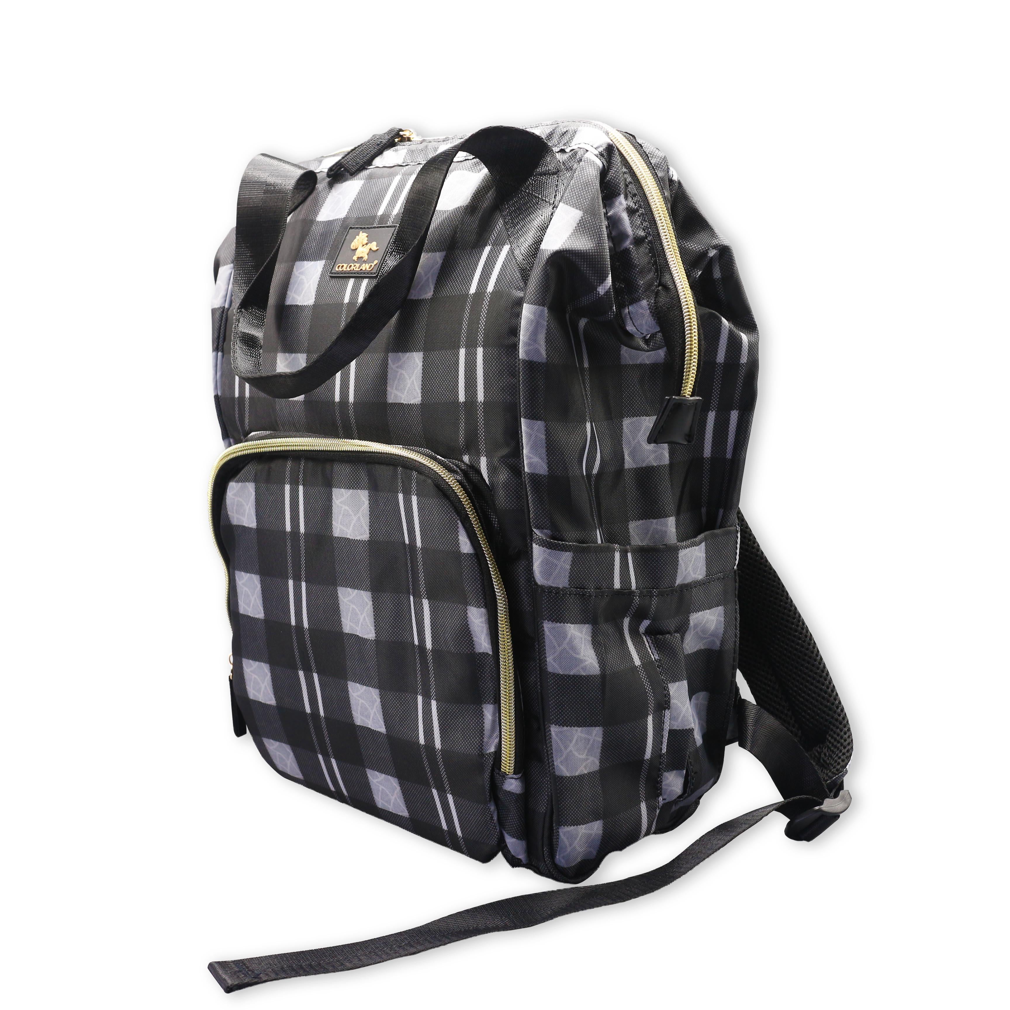 Colorland Mommy Diaper Backpack (BP156-C/Black And Grey Grids)