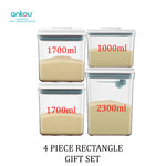 Load image into Gallery viewer, Ankou Airtight 4 Piece Multipurpose Airtight Clear Container Rectangle Gift Set with Scooper (1000ml, 1700ml x 2 and 2300ml)
