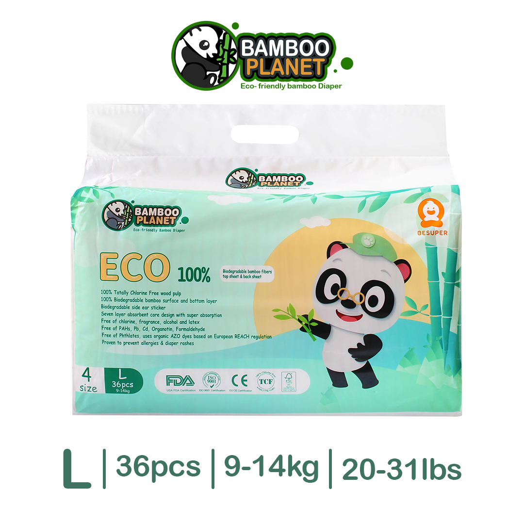 Bamboo Planet Eco-Friendly Bamboo Tape Diaper (Large 36pcs/Pack)