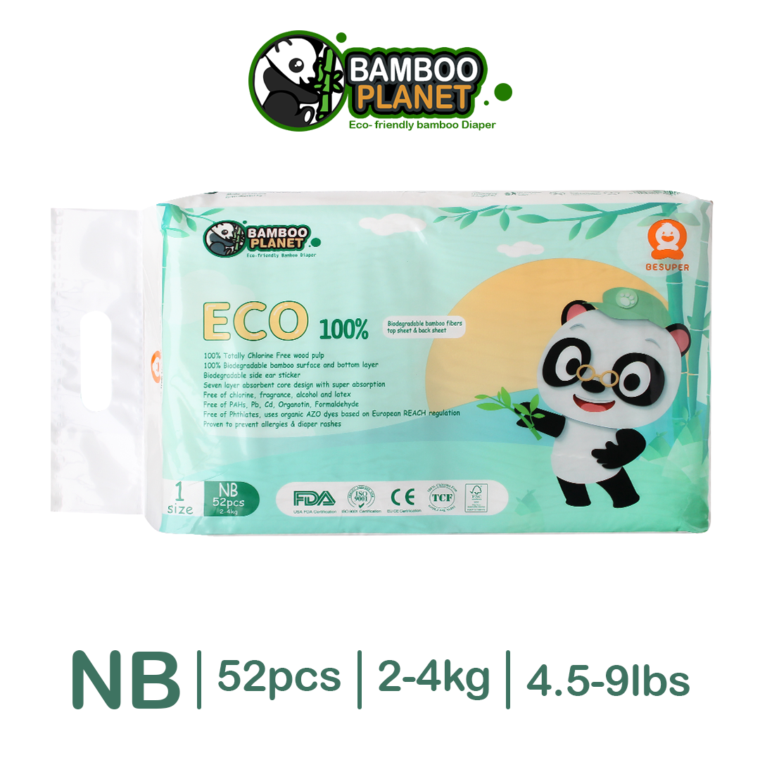 Bamboo Planet Eco-Friendly Bamboo Tape Diaper (Newborn 52pcs/Pack)