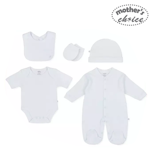 Mother's Choice White Collection 5 Piece Set (Sleepsuit, Onesie, Bib, Hat & Mittens/ IT2055)