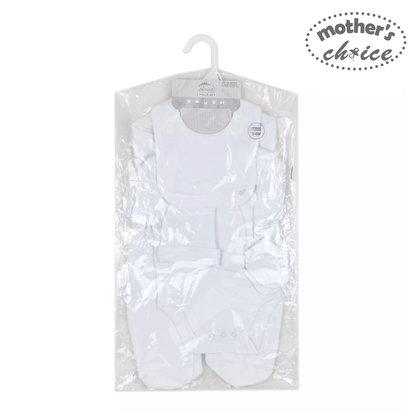 Mother's Choice White Collection 5 Piece Set (Sleepsuit, Onesie, Bib, Hat & Mittens/ IT2055)