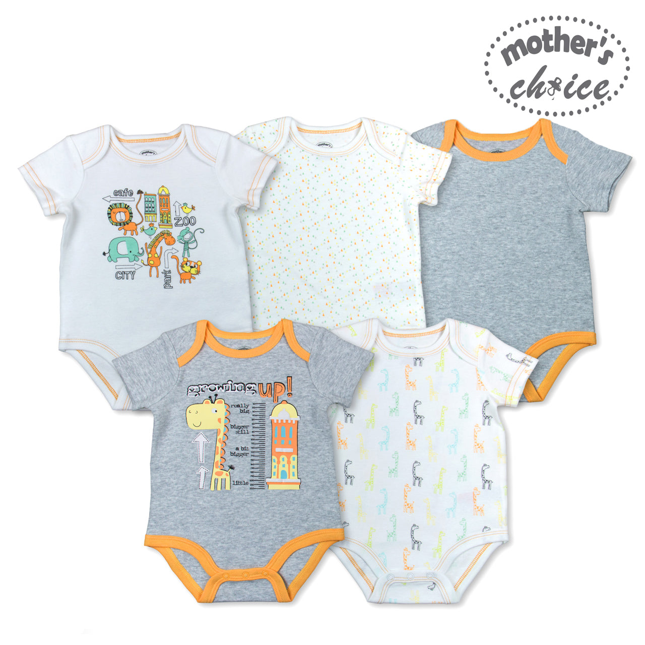 Mother's Choice 5 Pack Short Sleeve Onesie (Growing Up/IT2489)