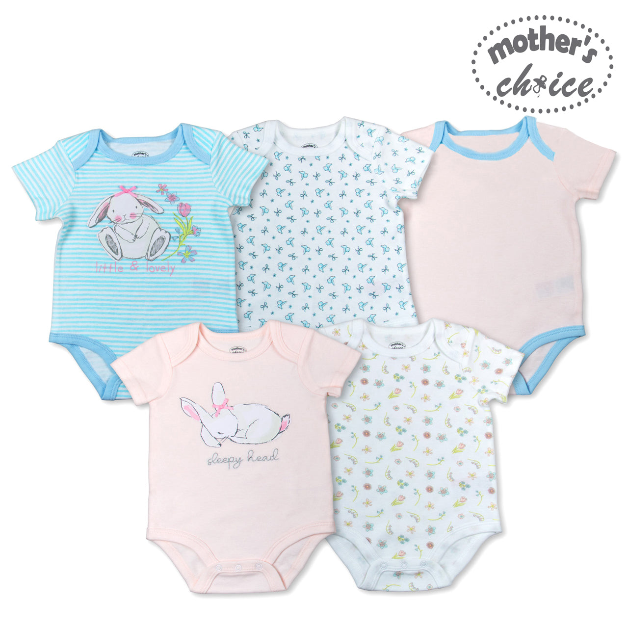 Mother's Choice 5 Pack Short Sleeve Onesie (Little & Lonely/IT2495)