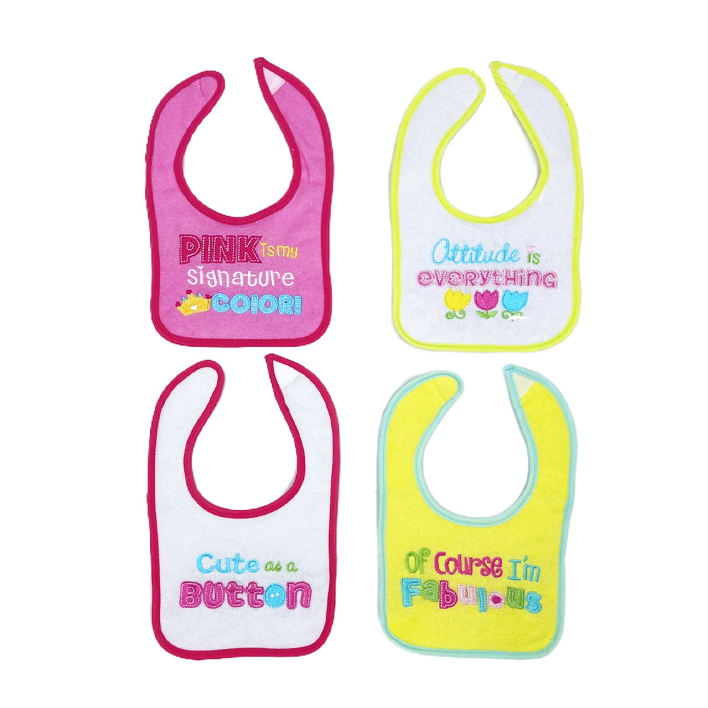 Mother's Choice 4 Pack Embroidered Baby Dribble-Proof Bibs (IT2522/Pink Is My Signature Color)