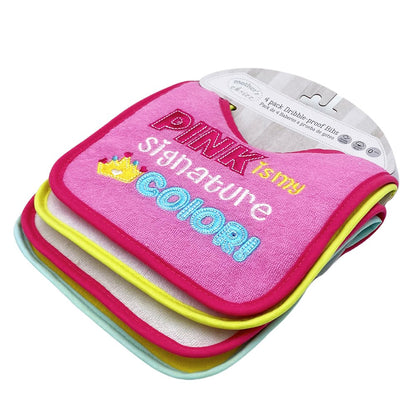 Mother's Choice 4 Pack Embroidered Baby Dribble-Proof Bibs (IT2522/Pink Is My Signature Color)