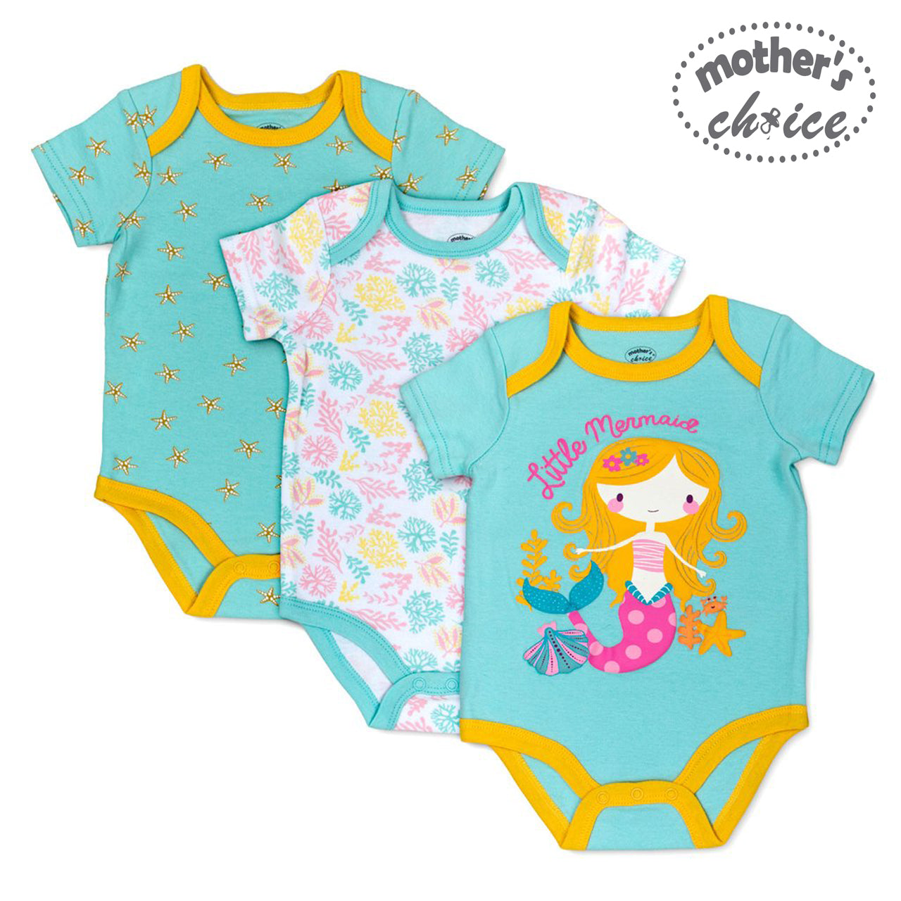 Mother's Choice 3 Pack Short Sleeves Onesie (Little Mermaid/IT2815)