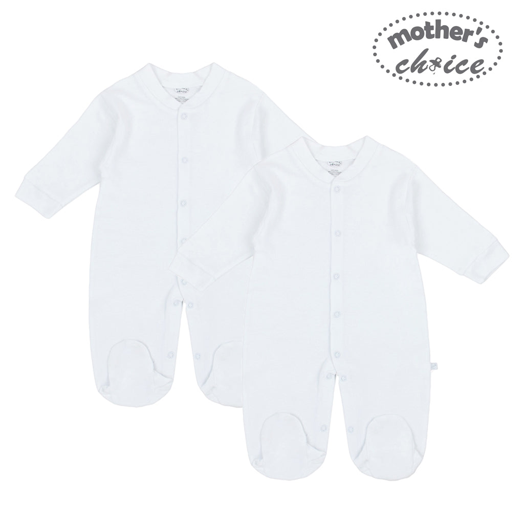 Mother's Choice White Collection 2 Pack Long Sleeve Footed Romper / Growers (Daily Essentials / IT2826A)