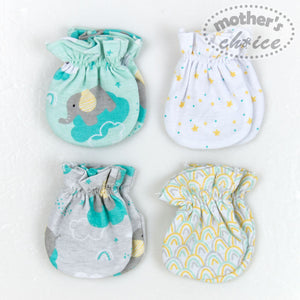 Mother's Choice 4 Pack Newborn Scratch Mittens (IT3530/Blue Elephant)