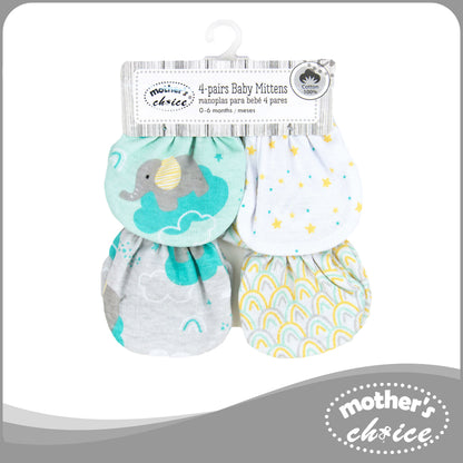 Mother's Choice 4 Pack Newborn Scratch Mittens (IT3530/Blue Elephant)