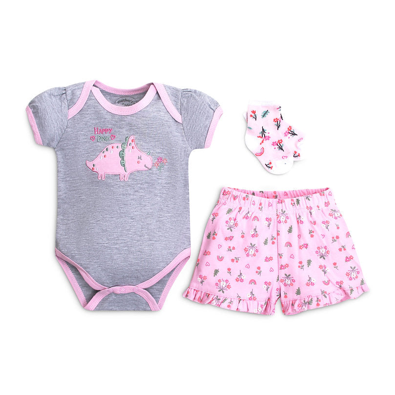 Mother's Choice 3 Pack Bodysuit, Shorts and Socks Set (IT3621/Happy Dino)