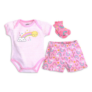 Mother's Choice 3 Pack Bodysuit, Shorts and Socks Set (IT3622/Rainbow)