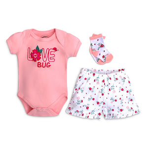 Mother's Choice 3 Pack Bodysuit, Shorts and Socks Set (IT3623/Love Bug)