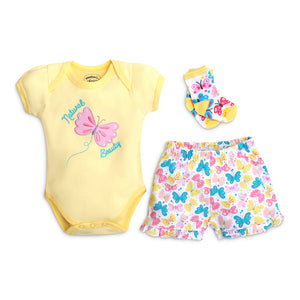Mother's Choice 3 Pack Bodysuit, Shorts and Socks Set (IT3624/Natural Beauty)