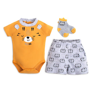 Mother's Choice 3 Pack Bodysuit, Shorts and Socks Set (IT3628/Wild One)