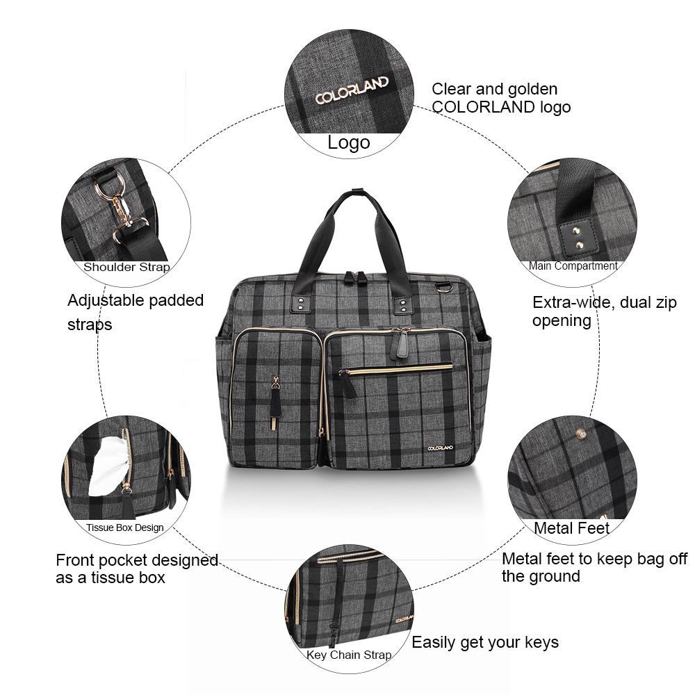 Colorland Mommy Diaper Tote Bag TT199-A/Black Grid)
